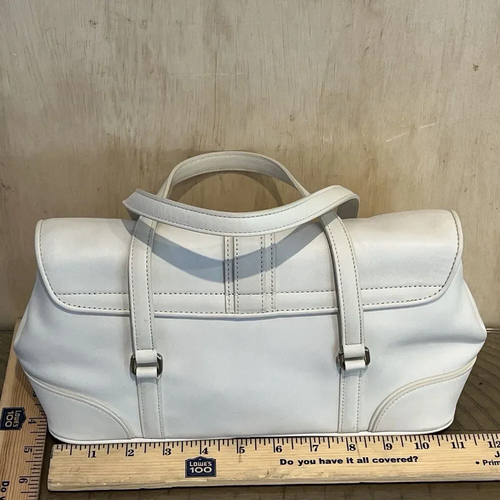 Vtg Coach Hampton White Leather Satchel Purse bag flap Y2K hangtag #9267